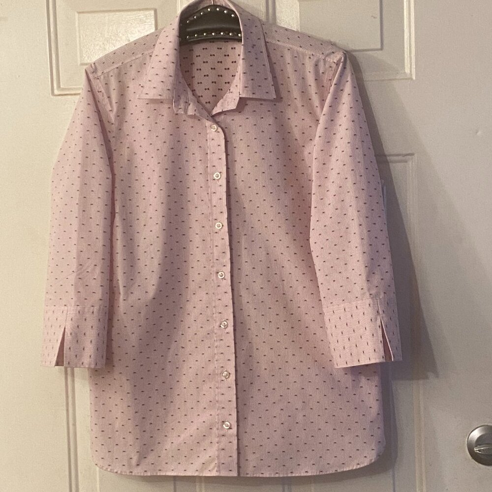 NEW The Outfitters by Lands'End Sz 14 Blouse Shirt 3/4 Sleeve Striped/Geometric